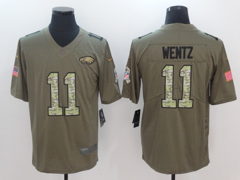 Men Philadelphia Eagles #11 Wentz Camo Nike Olive Salute To Service Limited NFL Jerseys->calgary flames->NHL Jersey